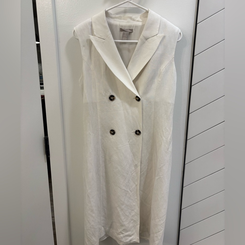 H&M White Sleeveless Double-Breasted Dress